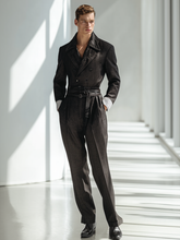 Men's fashionable linen material color-blocking and patchwork jumpsuit